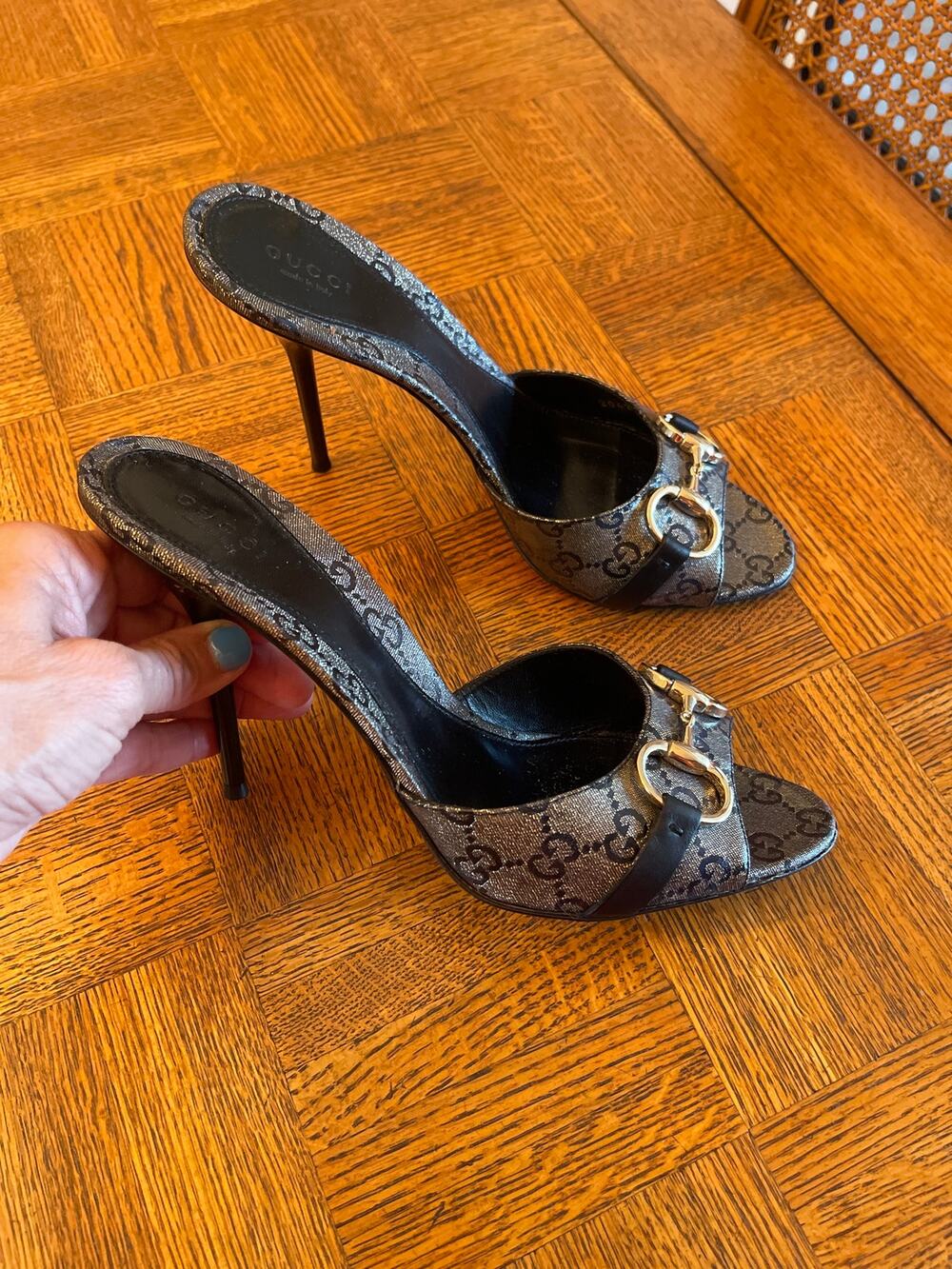 Vintage Gucci Tom Ford GG Monogram Horsebit Stiletto Mules Heels size 9.5